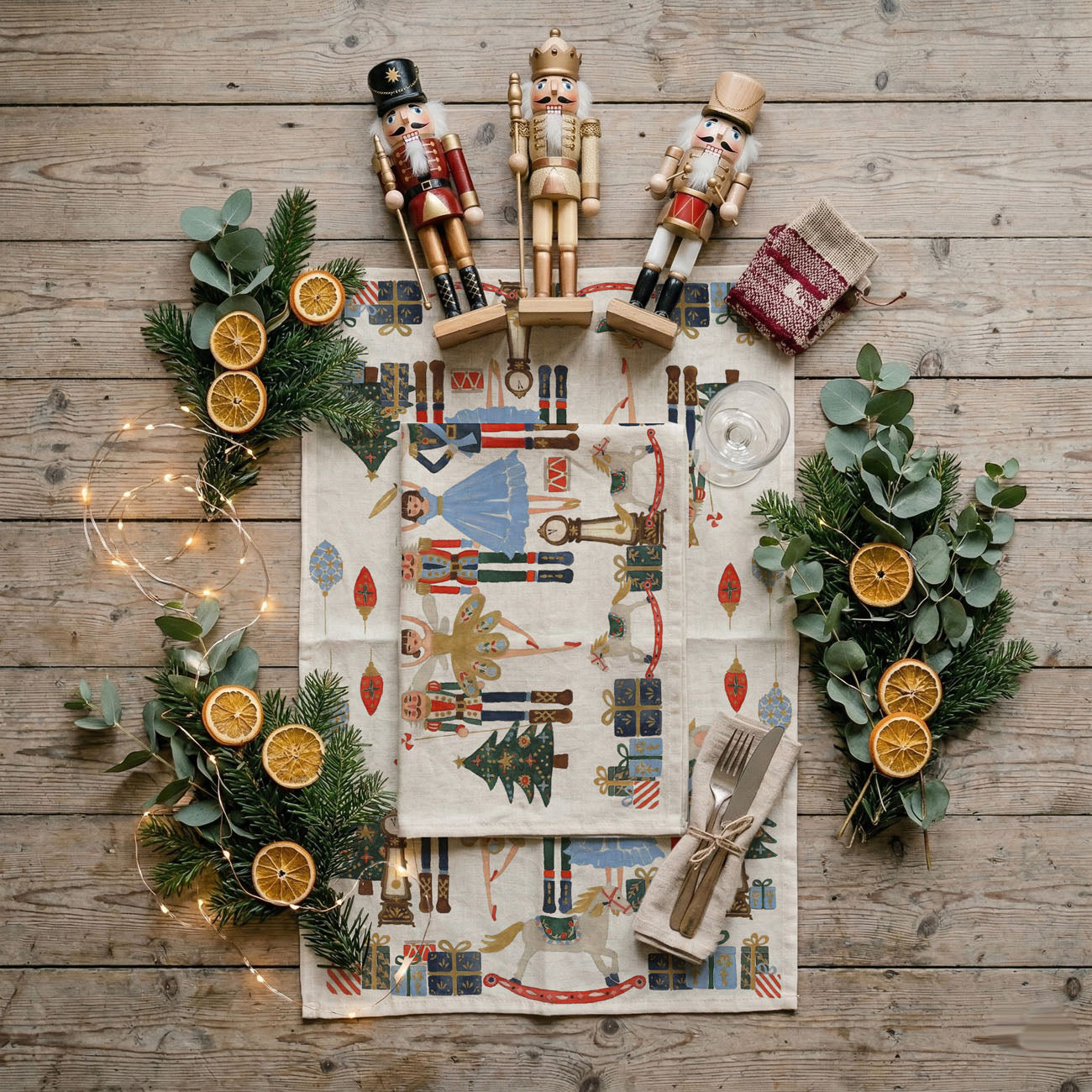 timeless christmas kitchen accessory decorative towel
elegant farmhouse holiday kitchen decor towel
cozy christmas kitchen aesthetic nutcracker towel
soft neutral holiday kitchen styling dish towel