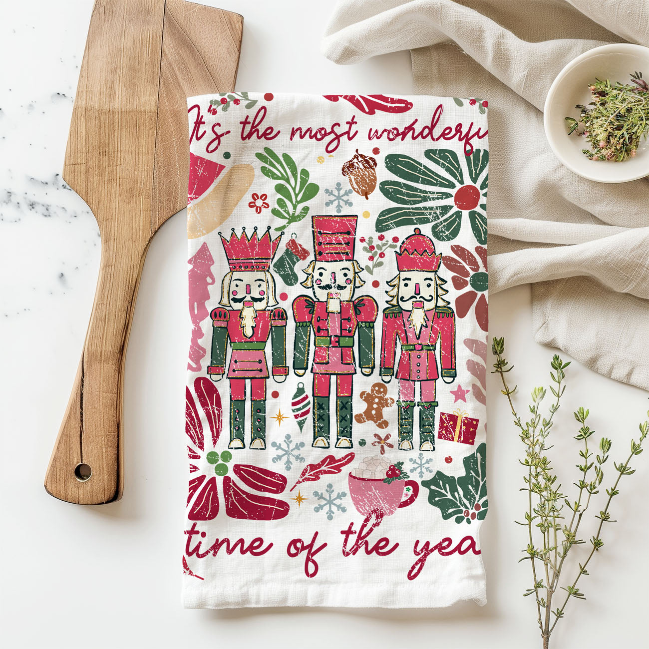 shabby chic christmas kitchen decor towel
vintage holiday kitchen towel aesthetic
whimsical nutcracker kitchen towel decor
cottagecore christmas kitchen towel
soft vintage christmas decor kitchen towel