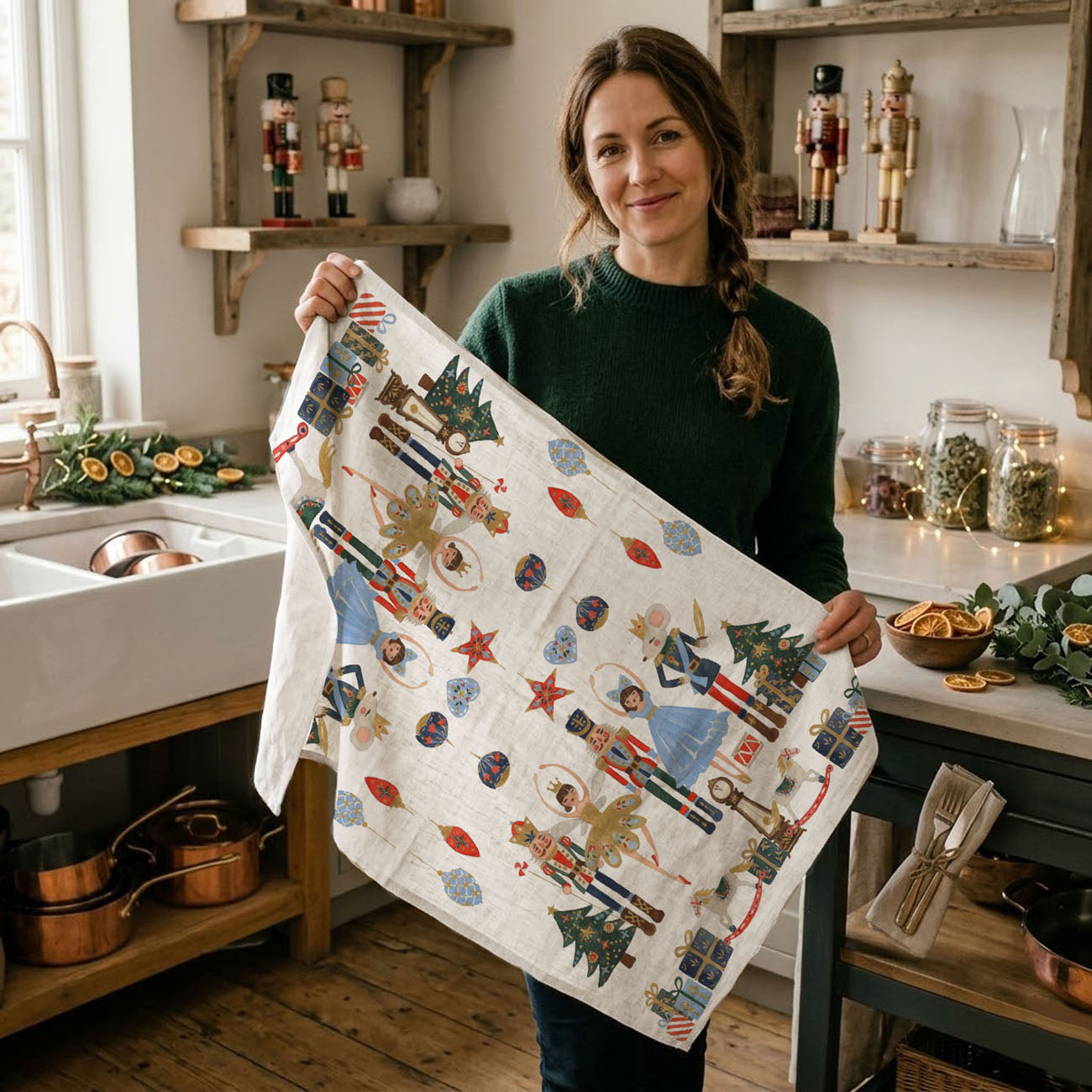 Nutcracker Christmas Kitchen Towel – Vintage Ballet Holiday Dish Towel, Classic Christmas Decor, Festive Kitchen Gift, Farmhouse Holiday Tea Towel
