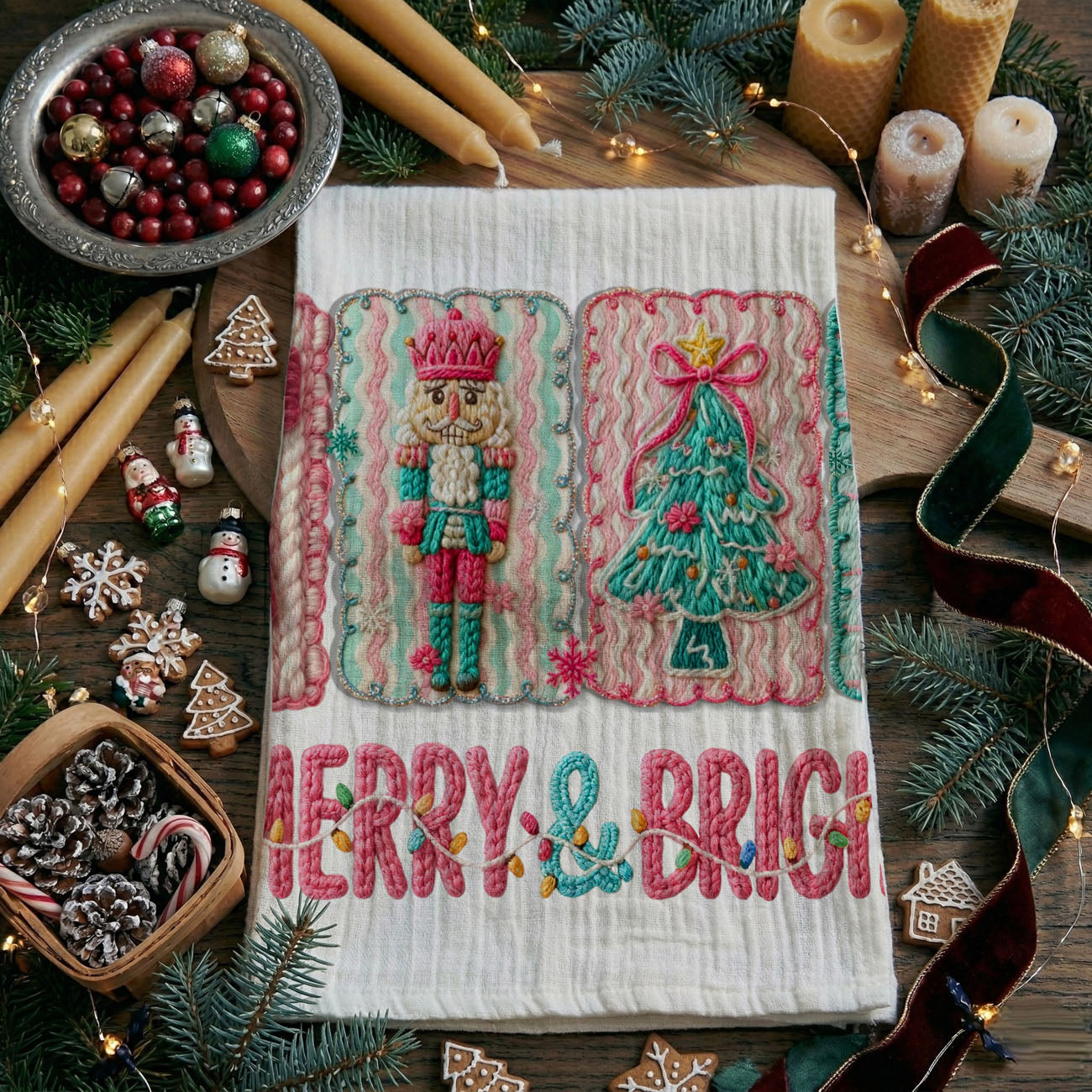 pink christmas kitchen towel gift idea for her holiday decor
cute feminine christmas dish towel stocking stuffer idea
nutcracker themed christmas towel gift for mom or friend
holiday kitchen towel gift pink aesthetic home decor