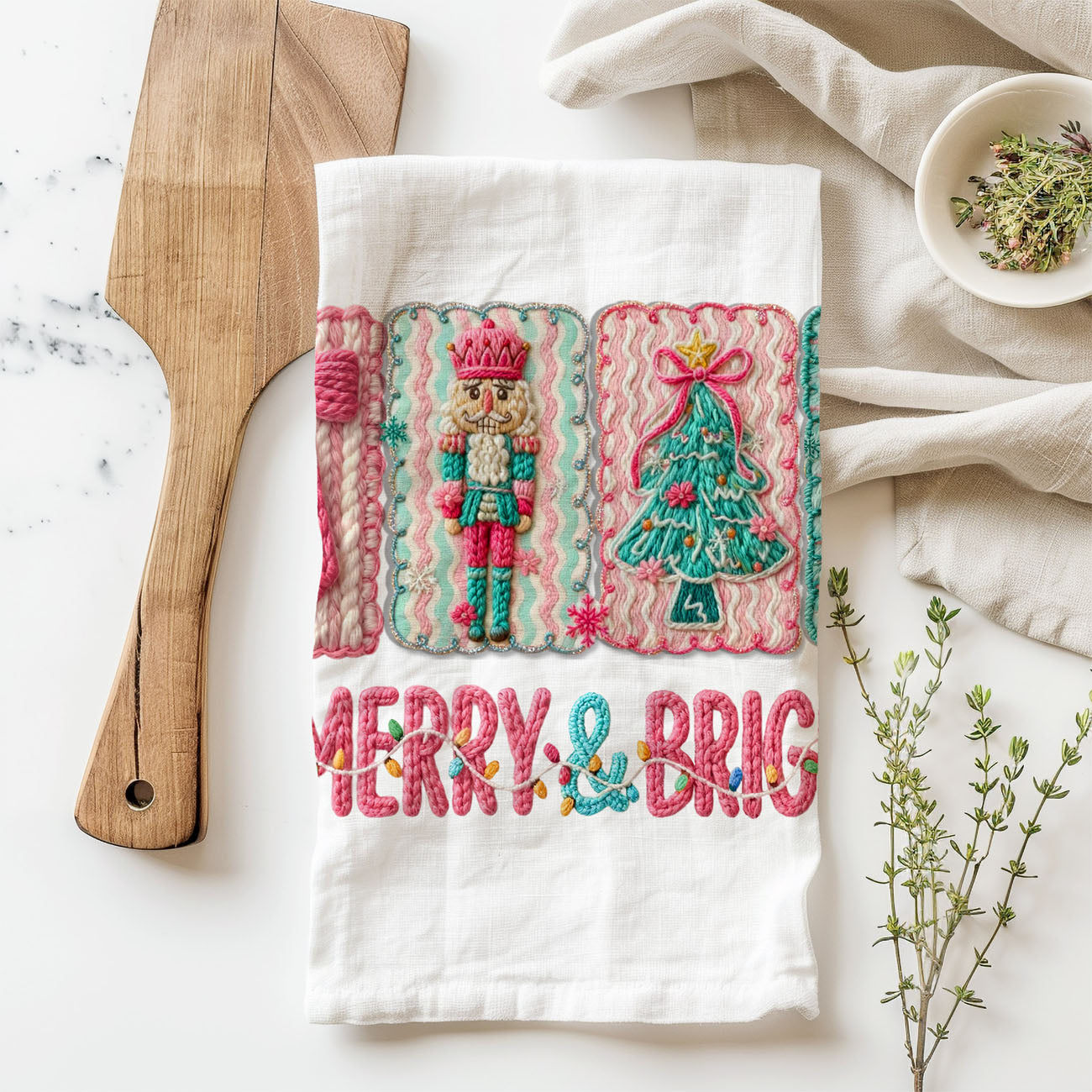 pink festive dish towel with christmas decor and wood accents
early christmas decor kitchen towel pink holiday theme
pre christmas decorating ideas kitchen towel pink aesthetic
winter holiday kitchen towel pink festive decor
christmas season kitchen styling towel feminine design