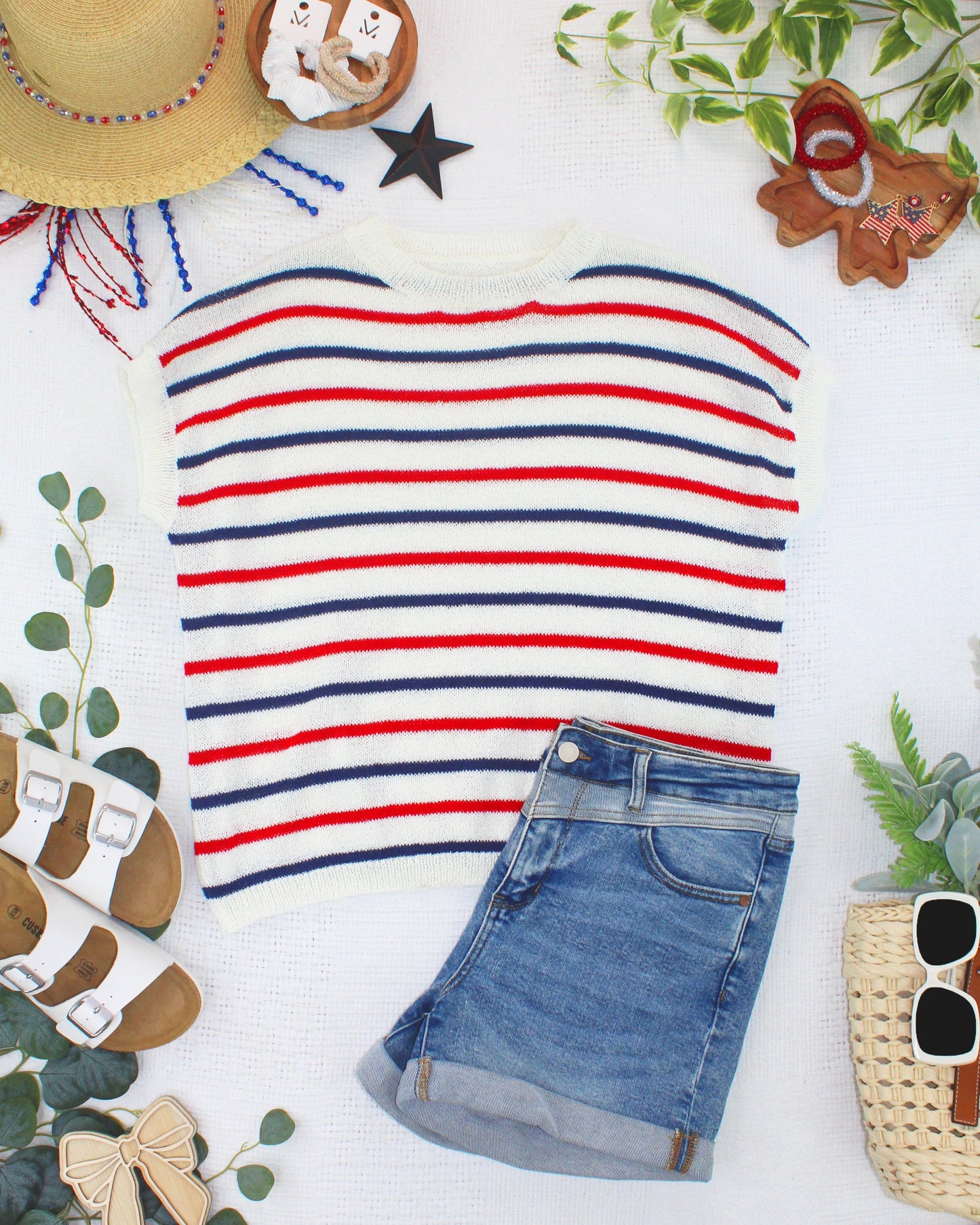 IN STOCK Red, White, and Blue Stripes Open Knit Top