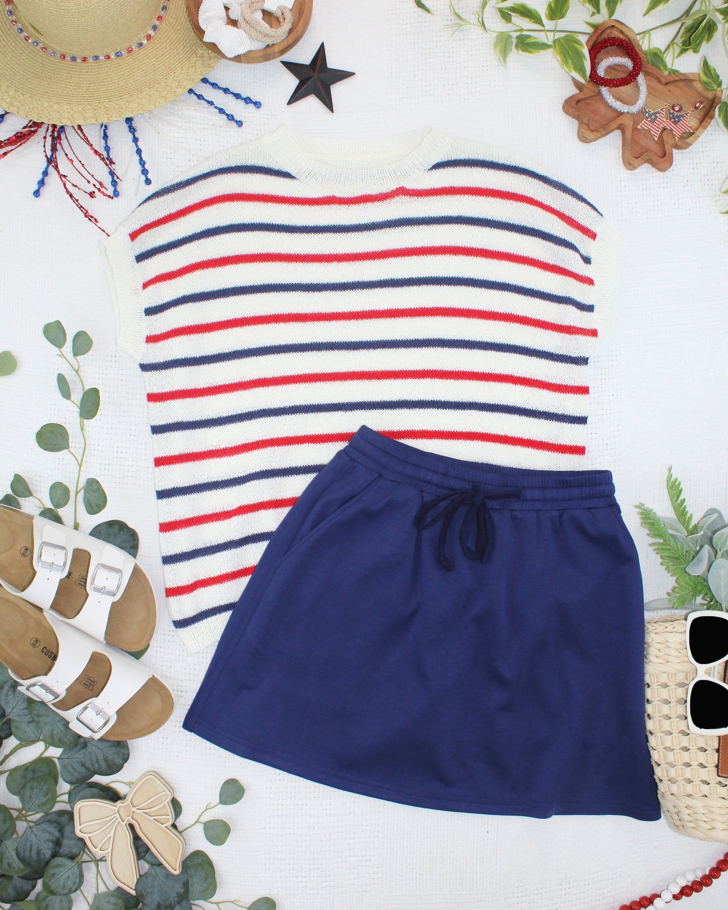 IN STOCK Red, White, and Blue Stripes Open Knit Top
