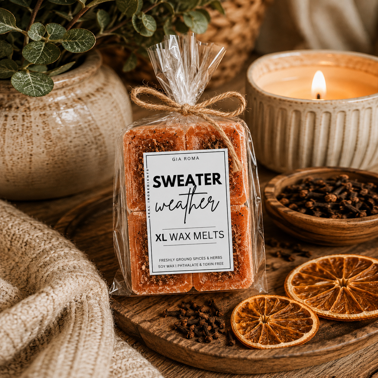 orange clove, spiced orange, citrus spice, fall fragrance, autumn wax melts, cozy home scents, holiday fragrance, farmhouse home fragrance, soy wax melts, wax warmer melts, and gifts for fall lovers.XL oversized wax melts
Bright sweet orange + warm clove fragrance
Cozy citrus-spice scent
Beautiful artisan-style appearance
Perfect for electric and tealight wax warmers
Great candle alternative
Ideal for fall through Christmas
Gorgeous seasonal gift for home-fragrance lovers
Adds fragrance without needing to l