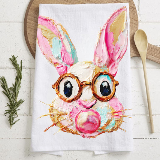 funny artistic easter towel gift for her
spring kitchen towel bunny art farmhouse style
easter towel for artists and bunny lovers
pastel bunny towel perfect easter gift
trendy easter towel boutique exclusive
colorful bunny towel for farmhouse kitchens
easter decor towel cute funny art print
modern spring towel with bubblegum bunny