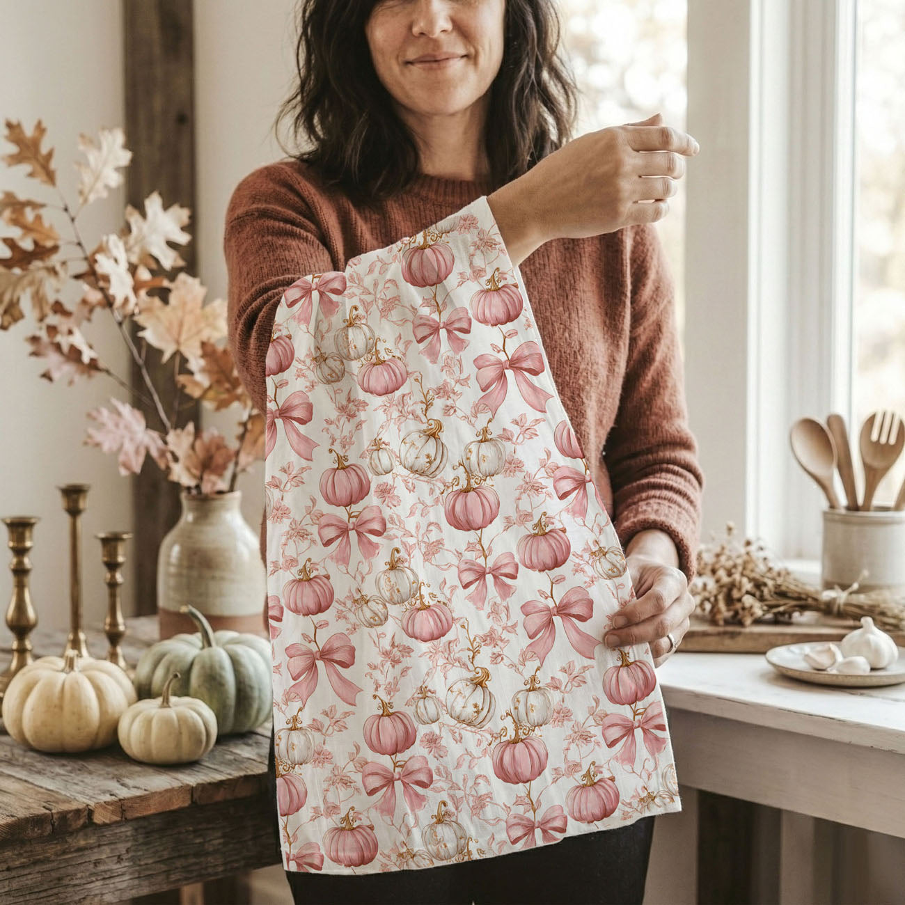 Pink Pumpkin Flour Sack Kitchen Towel – Blush Bow Fall Dish Towel for Girly Autumn Décor
soft pastel pumpkin towel for pink thanksgiving tablescape
pink pumpkin centerpiece towel for holiday baking station
pretty pink pumpkin décor textile for mantle display
pink pumpkin bar cart towel for fall entertaining