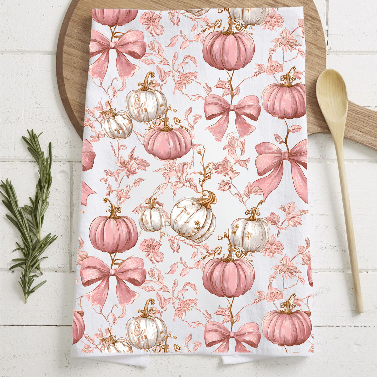 pink pumpkin cotton towel for seasonal hostess gifts
pink and ivory pumpkin towel for elegant fall decorating
pink pumpkin fall kitchen 
whimsical pink pumpkin towel for cottage kitchen styling