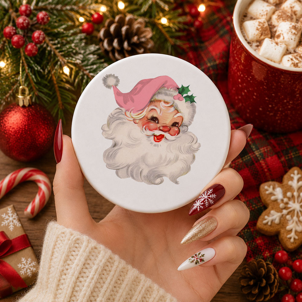 Cute Santa Christmas coffee coaster
Pastel Christmas decor Santa coaster
Pink Christmas decorations ceramic coaster
Vintage inspired Santa Claus home decor
Whimsical Santa holiday drink coaster
Christmas vacation inspired coaster
holiday car with tree decor
Christmas bow pattern coaster
ribbon bow Christmas decorations
pastel snowflake Christmas decor
black reindeer Christmas coaster