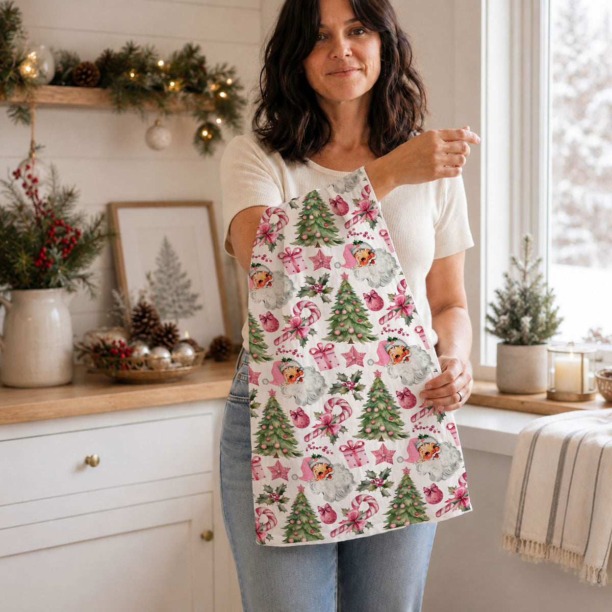 christmas baking kitchen towel pink santa theme
holiday cooking towel cute santa christmas decor
kitchen towel for christmas baking and hosting
festive dish towel pink santa holiday prep
decorate kitchen for christmas pink santa towel
holiday entertaining kitchen towel cute decor