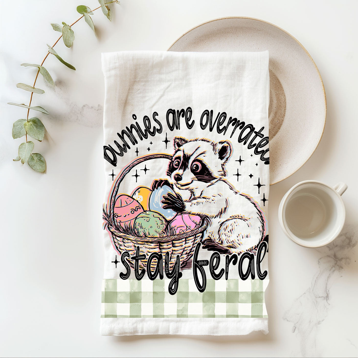cute raccoon easter egg towel farmhouse decor
easter towel with funny saying for kitchen
easter raccoon towel funny farmhouse gift
funny easter towel gift for her farmhouse kitchen
easter towel for animal lovers stay feral quote
sarcastic easter kitchen towel hostess gift