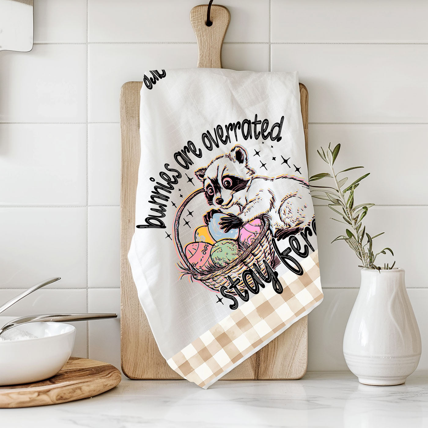 boutique easter towel wholesale funny
easter gift towel best seller funny 2026
farmhouse easter decor towel raccoon
limited edition funny easter towel
trendy stay feral towel for spring kitchen