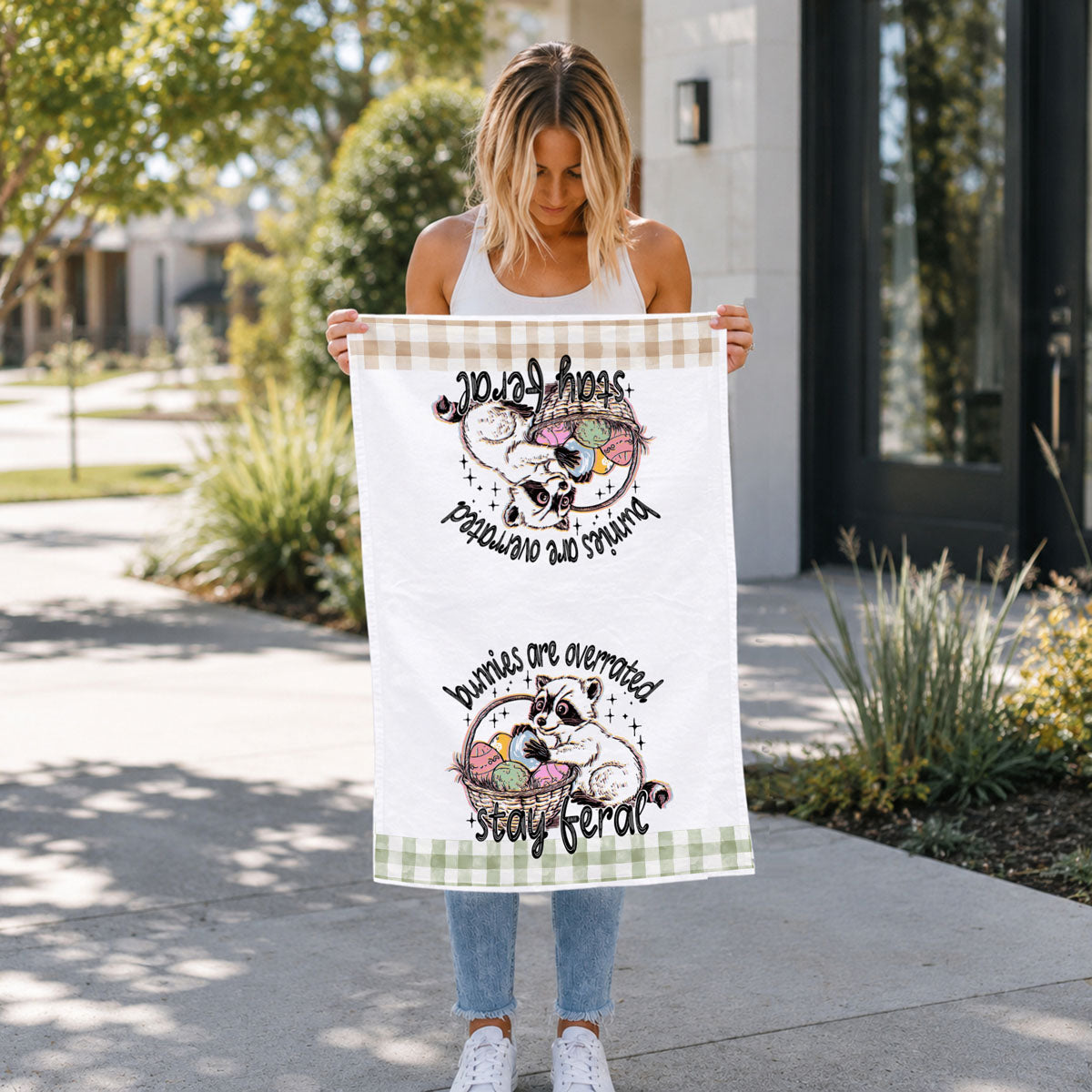 boutique easter towel wholesale funny
easter gift towel best seller funny 
farmhouse easter decor towel raccoon
limited edition funny easter towel
trendy stay feral towel for spring kitchen