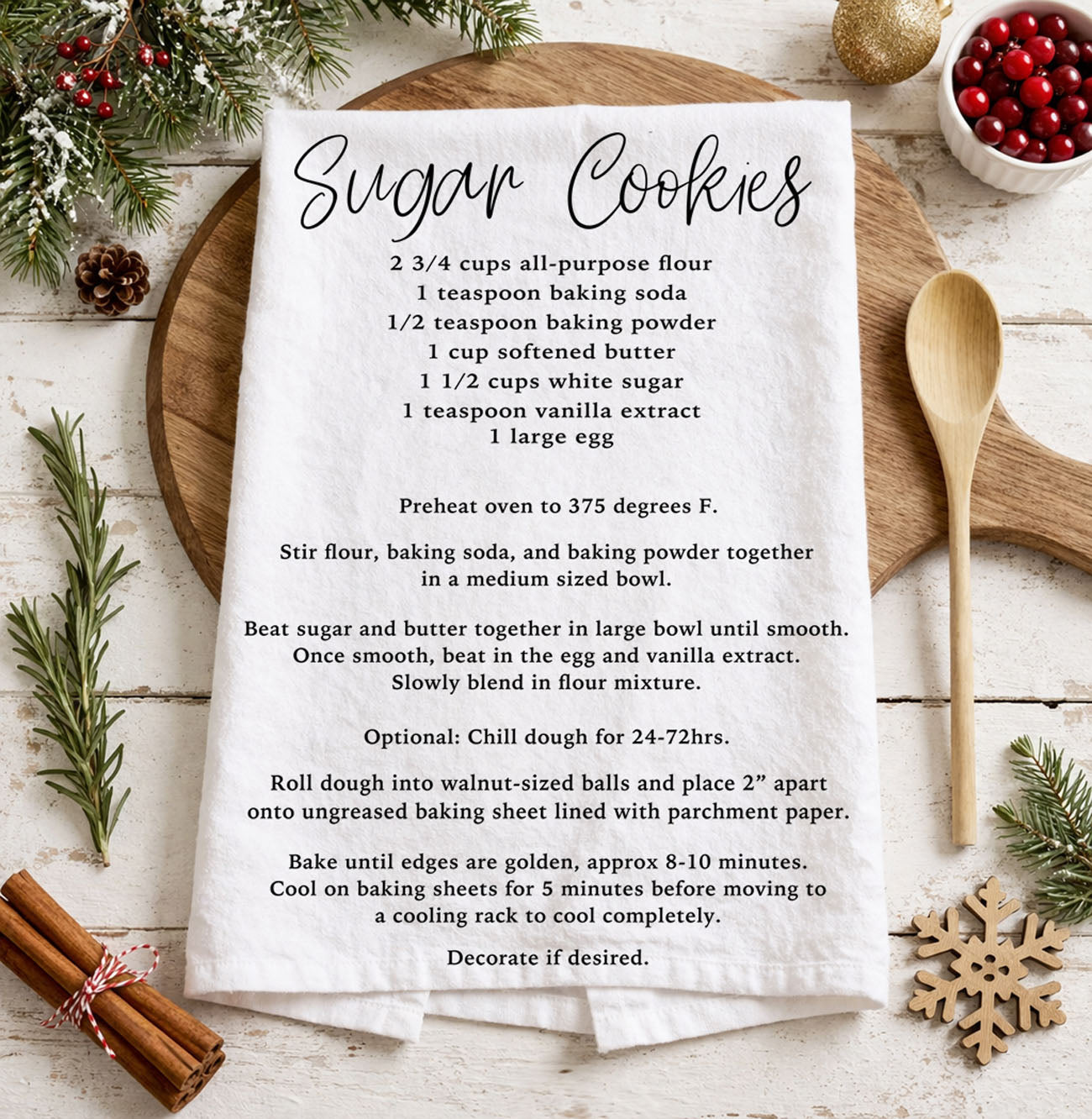 kitchen towel recipe for christmas cookies and gingerbread baking
festive towel with printed instructions for baking holiday cookies wholesalers
easy baking recipe kitchen towel for christmas cookies
beginner friendly cookie recipe towel holiday baking
simple christmas baking towel with instructions printed
easy sugar cookie recipe dish towel for beginners