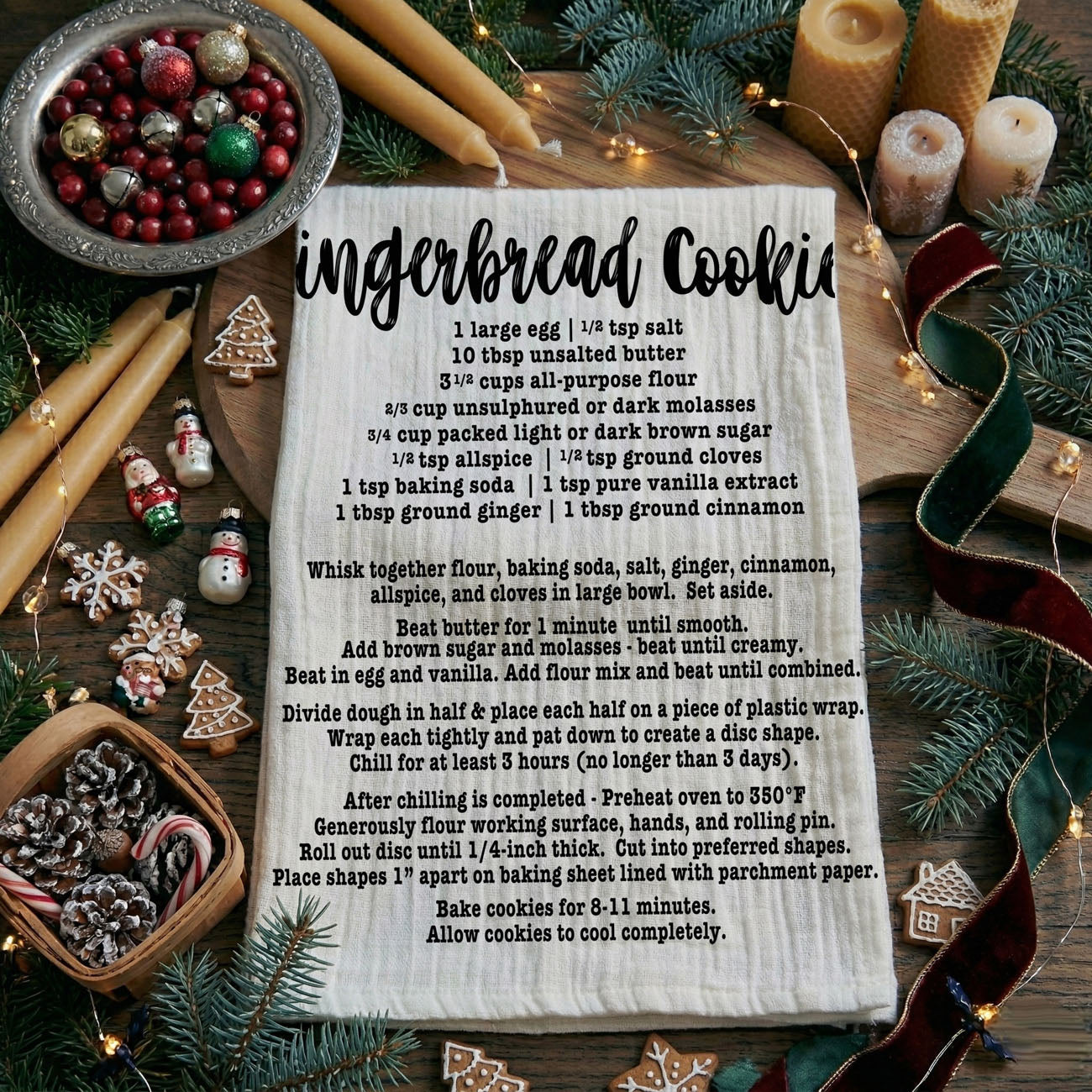 Gingerbread Cookie Recipes on a Kitchen Towel. 
Holiday Baker Gift Sets Unique
Holding Baking Gift ideas for mom or friends
Unique Holiday Baking Lover gift ideas
Baking Kitchen Towel Gifts and Decor
Christmas Farmhouse Kitchen