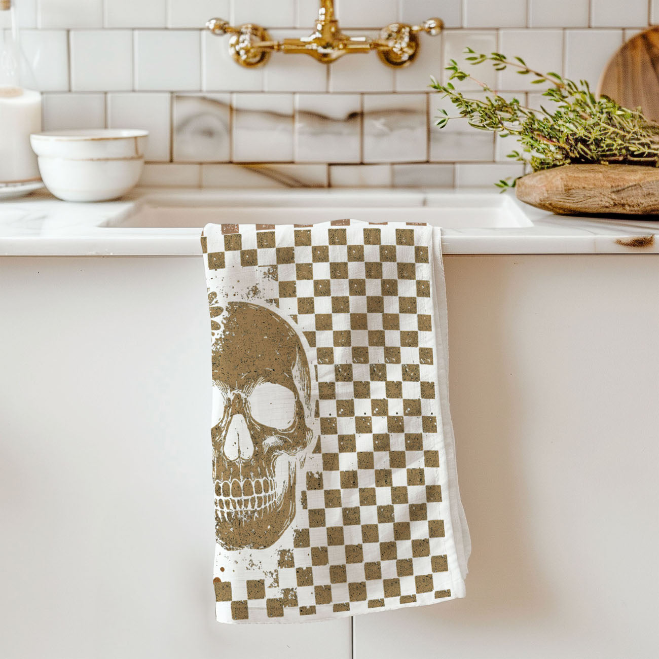 retro skull kitchen towel for halloween and fall décor
neutral ghost and skull dish towel for autumn home
boho halloween skull towel for rustic farmhouse kitchen
checkered skull tea towel for pumpkin spice kitchen décor
skull and floral retro towel for thanksgiving bar cart
neutral spooky skull towel for year round gothic home