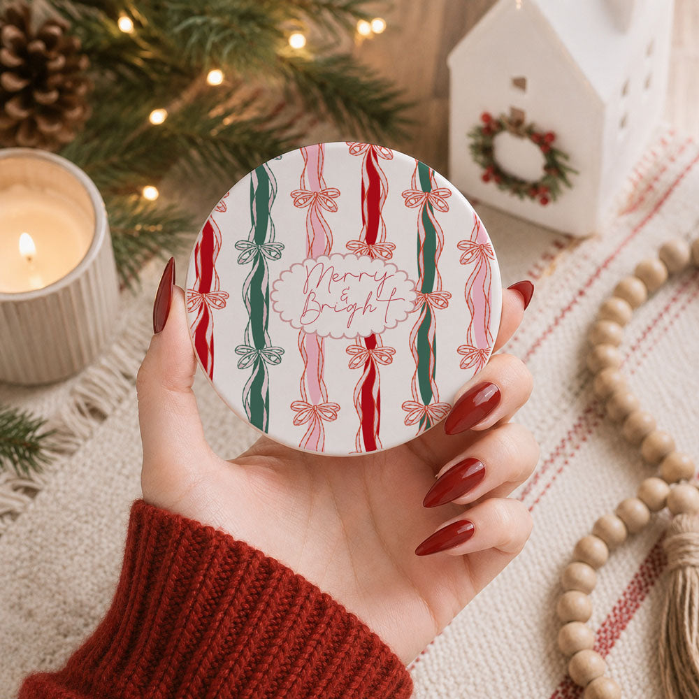 Christmas bow ceramic coaster
Trendy bow Christmas home decor
Merry and bright holiday coaster
Christmas ribbon bow drink coaster
Girly Christmas aesthetic coaster
Pink bow Christmas decorations
Coquette Christmas decor ceramic coaster
Holiday bow print coaster design
Feminine Christmas decor accessories
Christmas bows coffee table decor