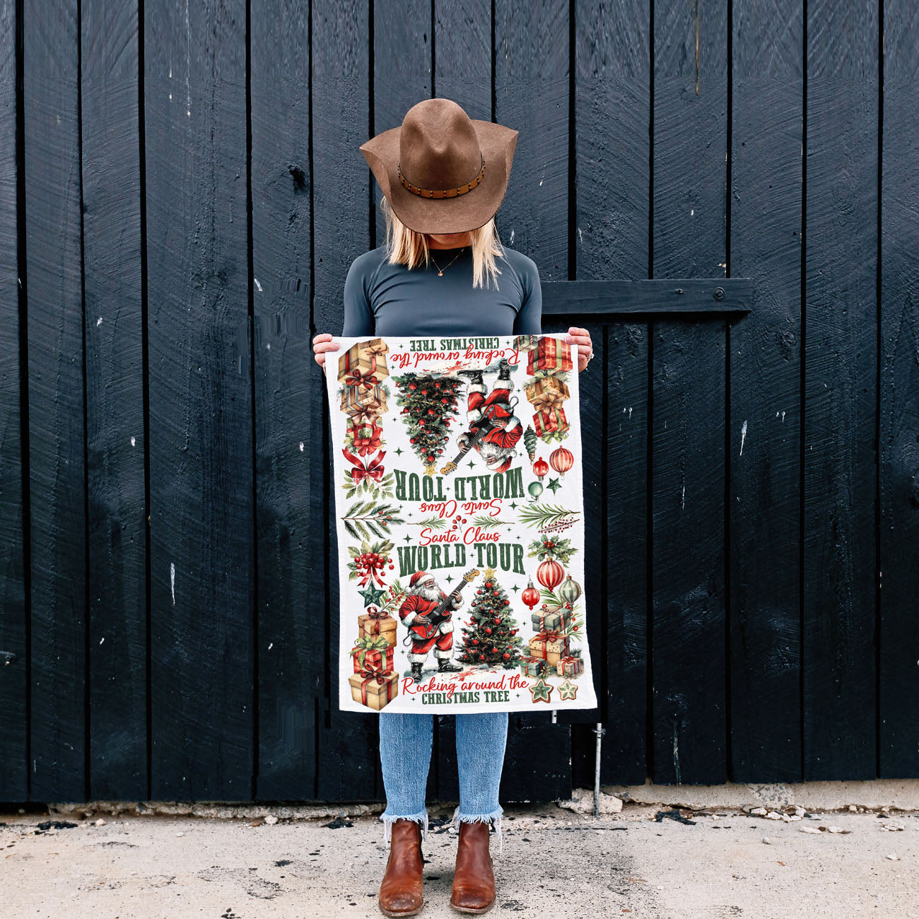 funny rockstar Santa Christmas kitchen towel
humorous Santa Claus music dish towel
funny Christmas towel Santa playing guitar
quirky holiday kitchen towel music Santa
sarcastic Christmas Santa dish towel
holiday celebration kitchen towel Santa design
Christmas Eve hosting kitchen decor towel