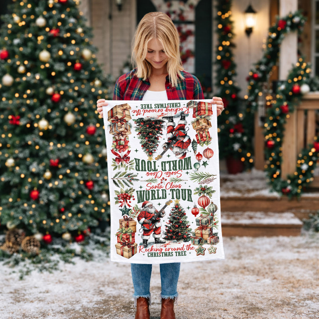 Christmas concert Santa kitchen towel
Santa Claus world tour Christmas decor towel
music themed Christmas kitchen towel Santa
rock band Santa holiday kitchen linen
Christmas music lover kitchen decor towel
Santa kitchen towel with rustic decor background
holiday kitchen linen styled warm cozy setting
festive Santa towel displayed with kitchen tools