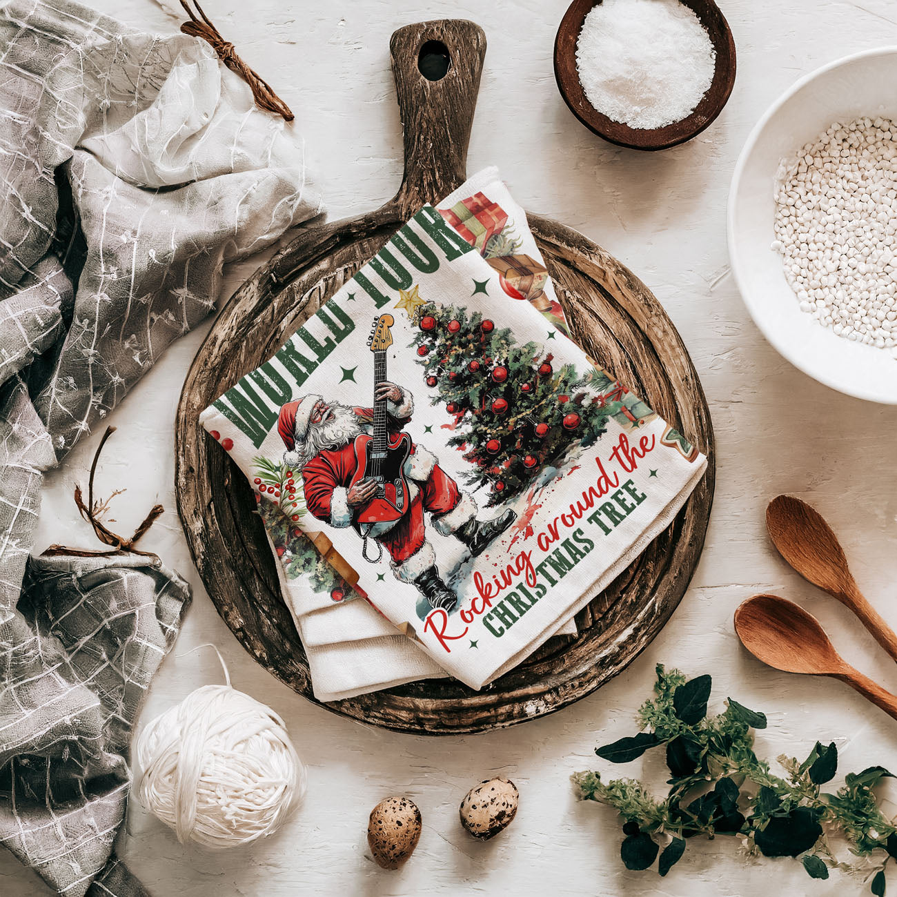 holiday entertaining kitchen towel funny Santa
holiday shopping Christmas kitchen towel Santa
winter decor kitchen towel festive Santa