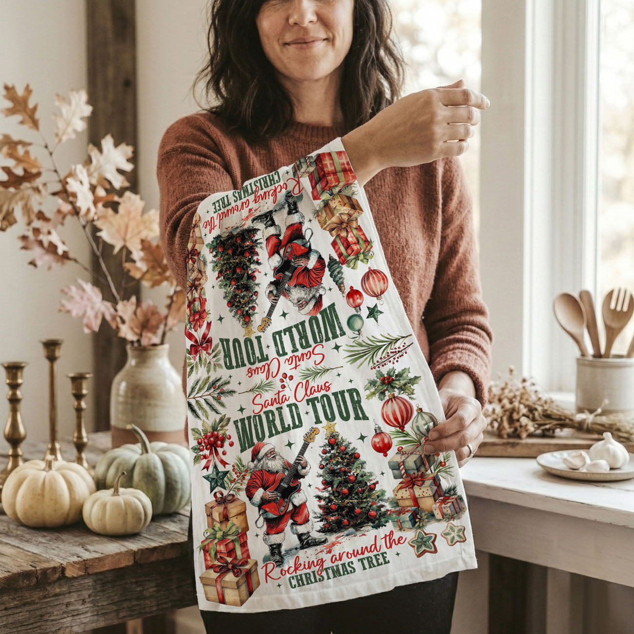 festive concert style Santa dish towel
holiday music theme kitchen towel Santa
guitar playing Santa Christmas decor
Santa musician kitchen towel Christmas
rock inspired Christmas kitchen towel
Christmas towel in styled holiday kitchen scene
detailed Santa Claus illustration kitchen towel
hand drawn Santa guitar Christmas towel
artistic Santa Claus music themed dish towel