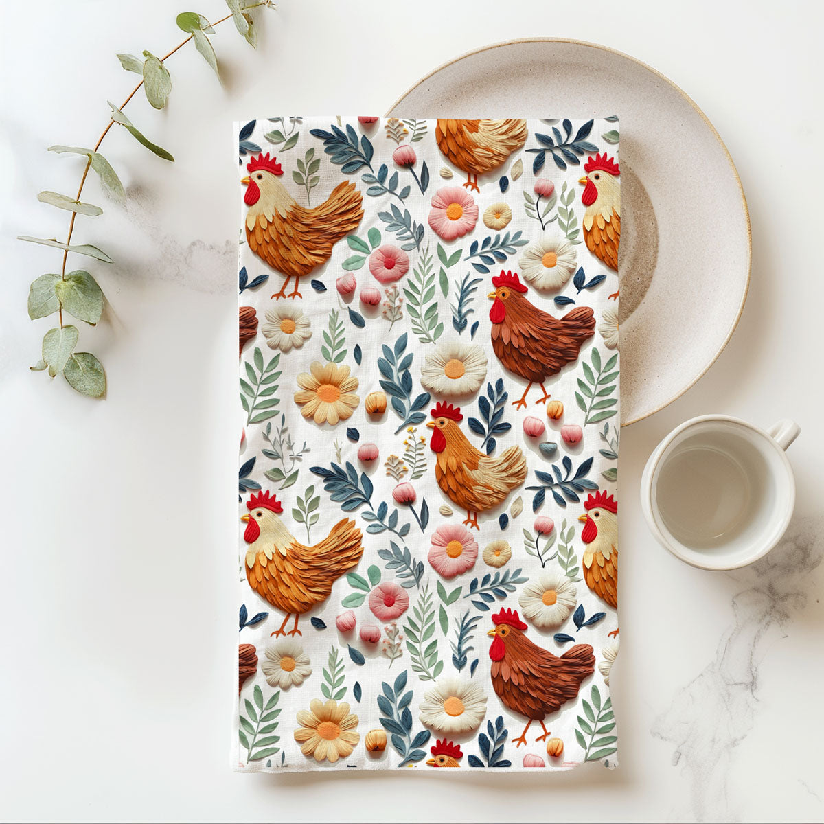 boutique chicken towel farmhouse spring
farmhouse easter towel floral chicken print
wholesale farmhouse towel bright spring design
limited edition chicken towel for boutiques
farmhouse floral decor kitchen towel