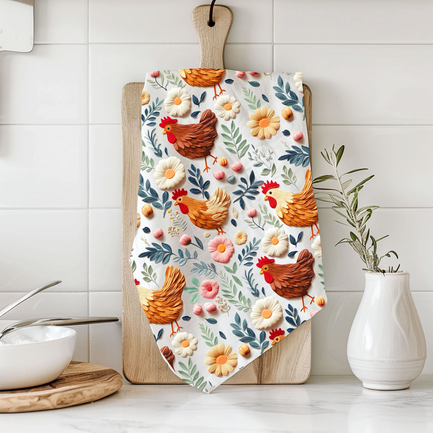 boutique chicken towel farmhouse spring
farmhouse easter towel floral chicken print
wholesale farmhouse towel bright spring design
limited edition chicken towel for boutiques
farmhouse floral decor kitchen towel 2026