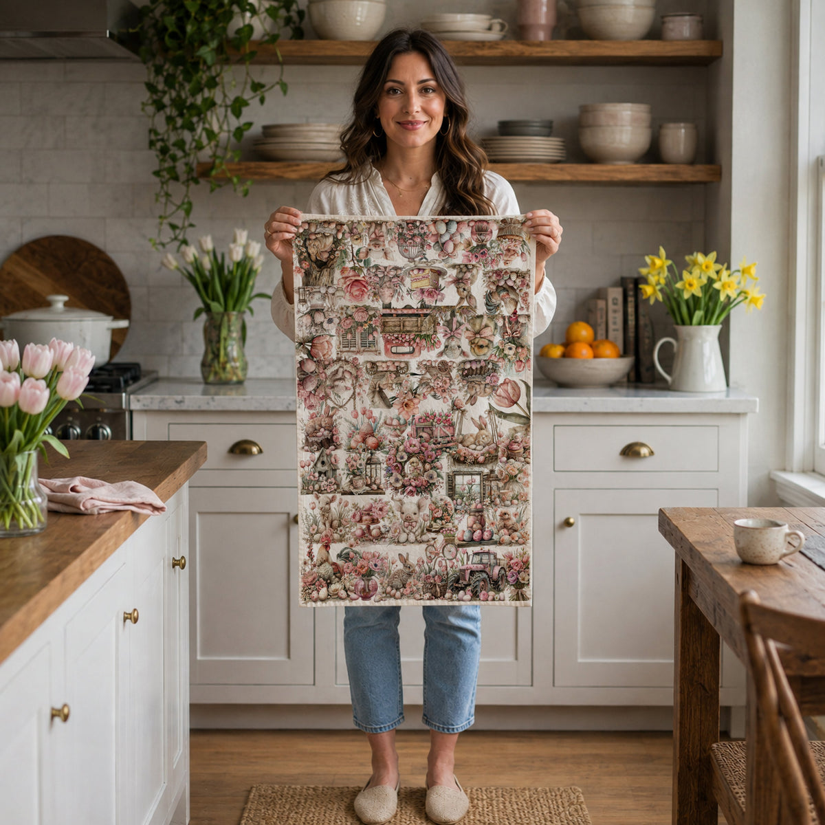 vintage Easter towel product photo
Easter towel for spring kitchen styling
bunny floral towel displayed with Easter eggs
spring pink decor towel for Easter tablescape
Easter tea towel for cottagecore spring kitchen
blush floral bunny towel for spring decorating
farmhouse Easter kitchen towel with vintage pink truck
Easter bunny and lamb tea towel for hostess gift
spring floral animal towel for Easter gift basket
pink bunny piglet floral towel for shabby chic decor
vintage Easter collage towel for farmhouse 