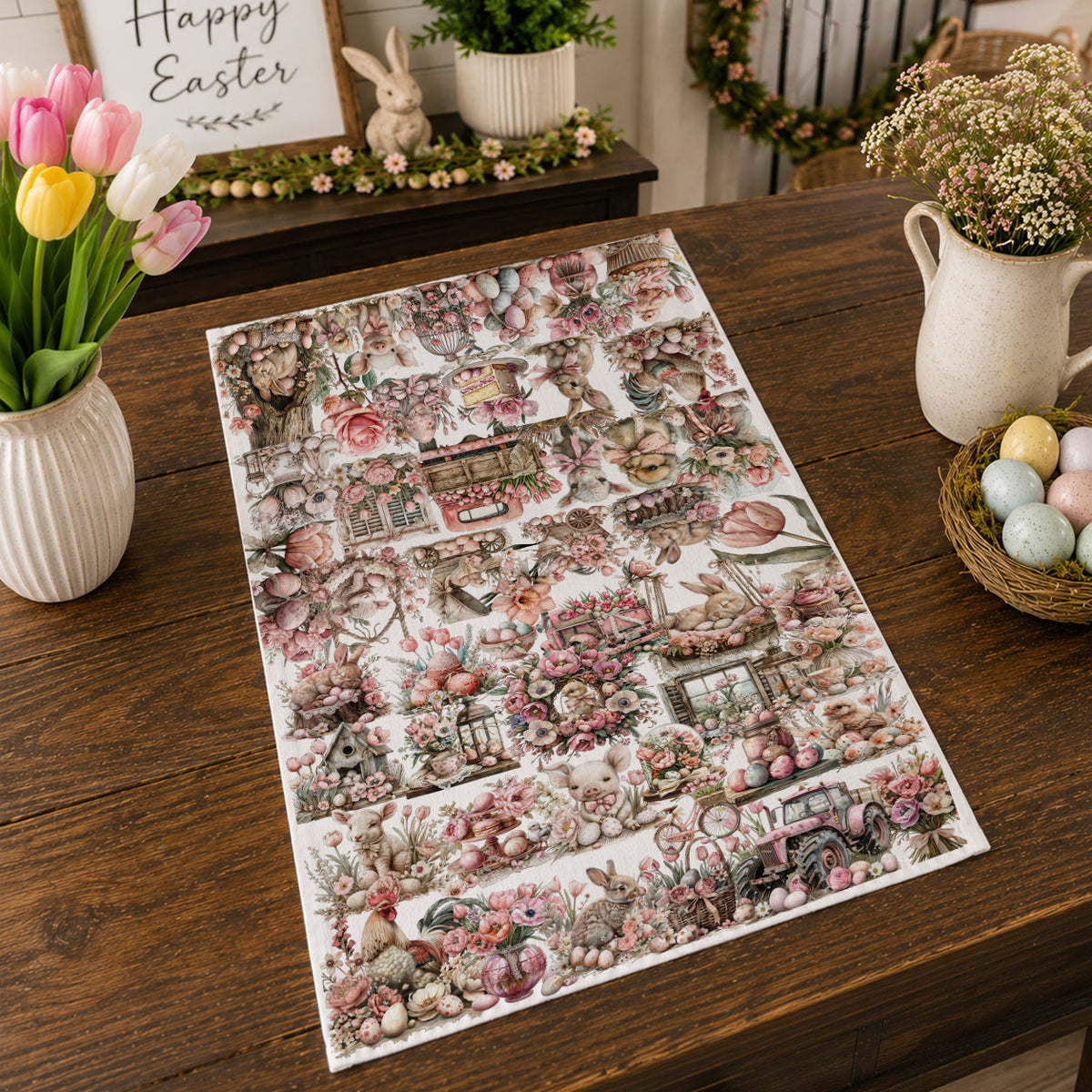 nostalgic Easter tea towel
heirloom style Easter towel
old fashioned Easter kitchen towel
classic Easter spring towel
Easter bunny and tulips towel
lamb and flowers Easter tea towel
Easter eggs and flowers kitchen towel
spring garden Easter towel
Easter garden party tea towel
pink floral farmhouse towel
vintage rabbit spring tea towel
spring bunny floral collage towel
piglet bunny lamb spring towel
farmhouse bunny spring kitchen decor
spring cottage bunny towel
Easter pink truck floral towel
rustic pink Eas