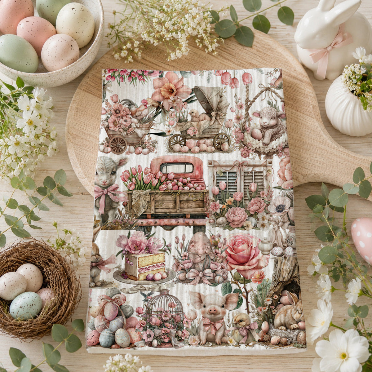 floral Easter kitchen towel
Easter lamb bunny piglet tea towel
pink truck Easter kitchen towel
spring hostess gift kitchen towel
Easter bunny floral home decor towel