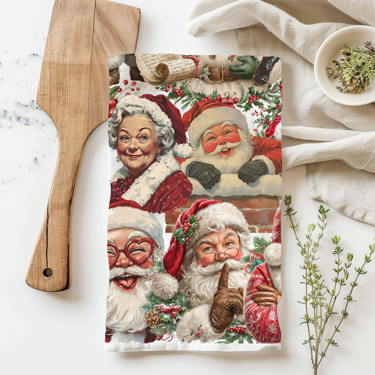 trendy Christmas kitchen towel design
viral style Christmas towel Santa theme
aesthetic bold Christmas kitchen towel
fun eye catching holiday dish towel
attention grabbing Christmas kitchen towel