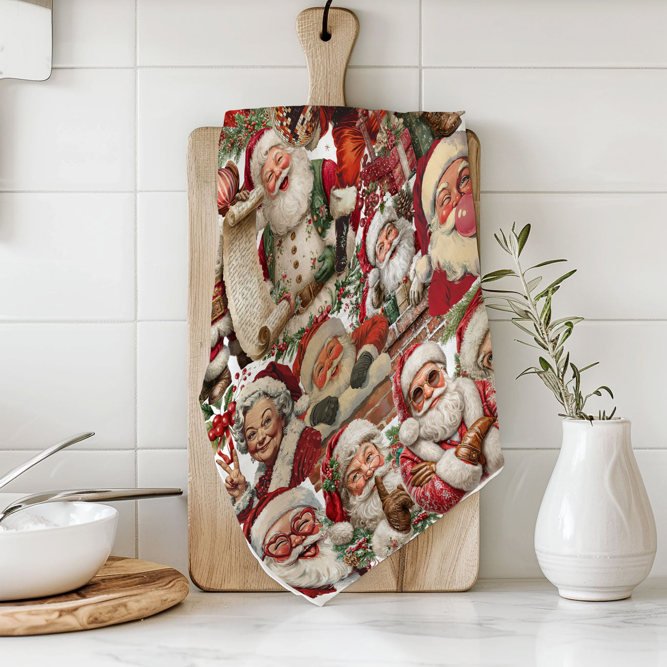 Christmas season kitchen towel Santa decor
holiday season dish towel festive Santa design
winter kitchen decor towel Christmas theme
festive December kitchen towel Santa
holiday baking season kitchen towel