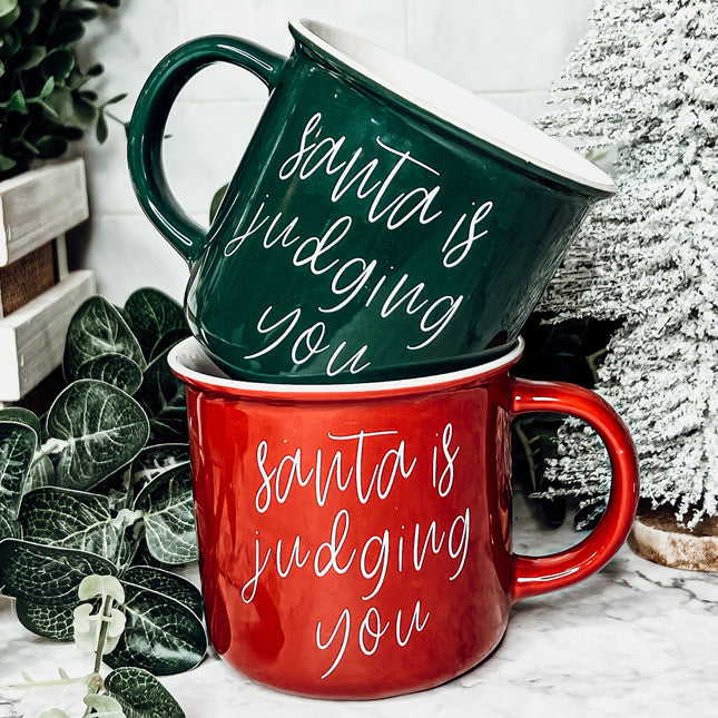 Santa is Judging You Coffee Mugs Ceramic, Red or Green
