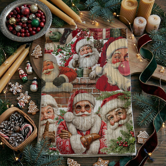 funny Santa Christmas kitchen towel
Santa Claus holiday dish towel funny design
Christmas kitchen towel Santa illustration
festive Santa tea towel holiday decor
Christmas dish towel with Santa faces