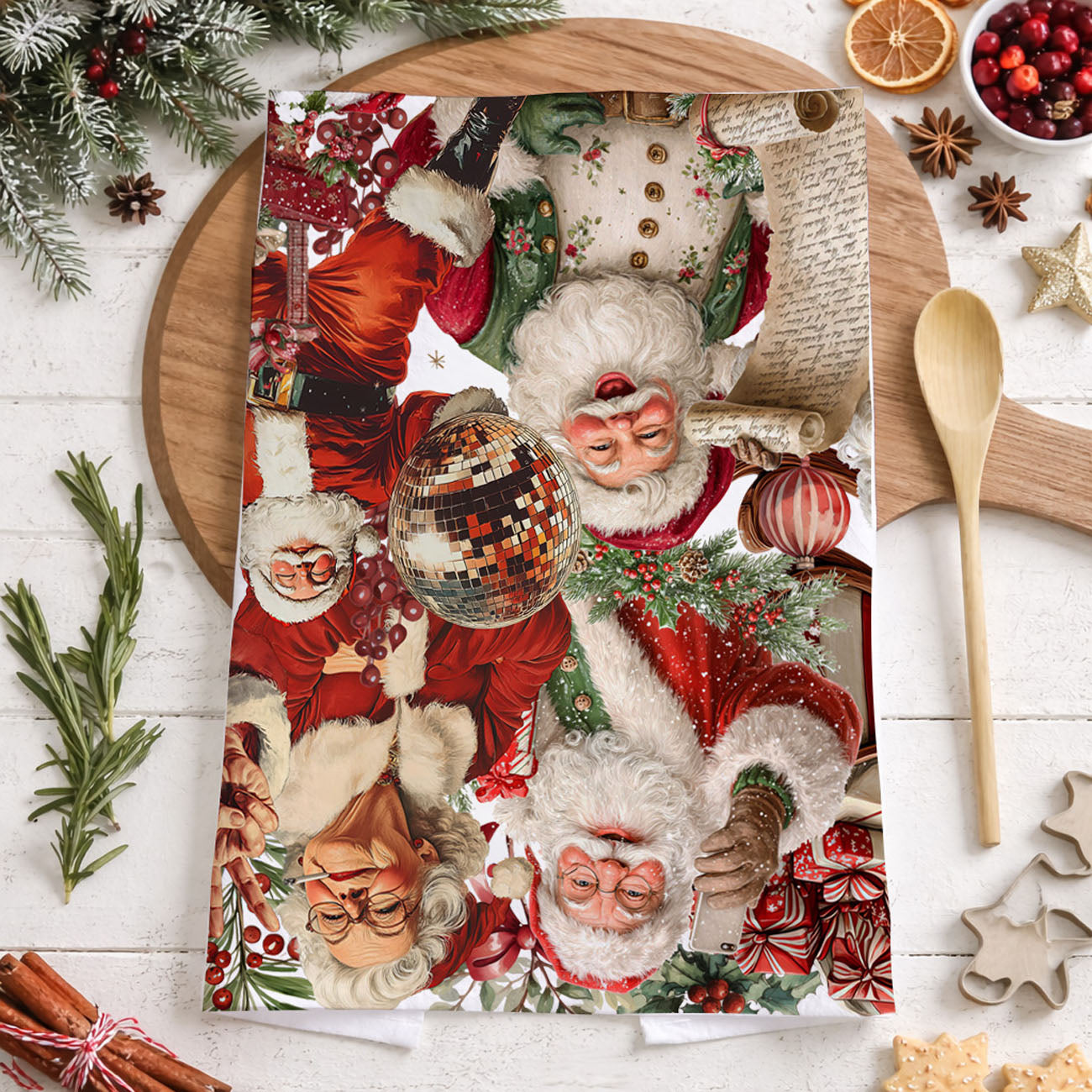 Santa party vibe Christmas kitchen towel
fun holiday entertaining kitchen accessory towel
Christmas celebration dish towel Santa theme
festive dinner party kitchen towel holiday
Christmas entertaining decor towel Santa design
