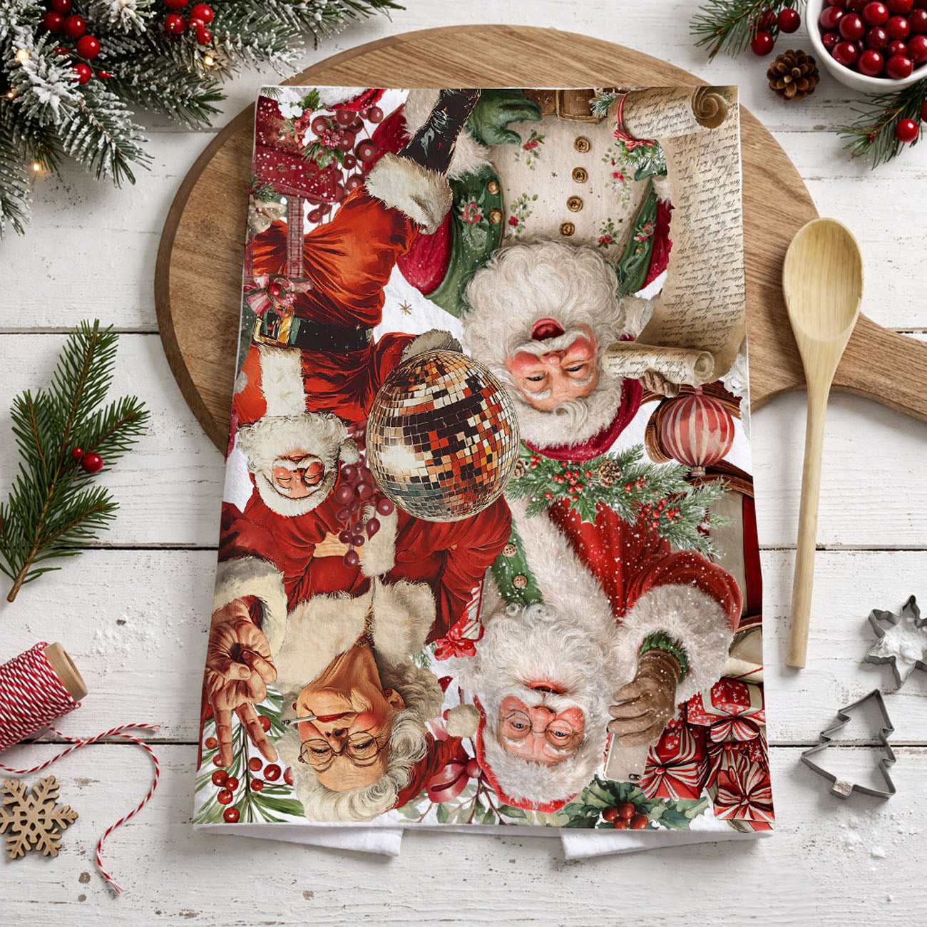 personality driven Christmas Santa dish towel
festive Santa expressions kitchen towel
detailed Santa illustration holiday towel
Santa portrait style Christmas kitchen towel
whimsical Santa personality decor towel