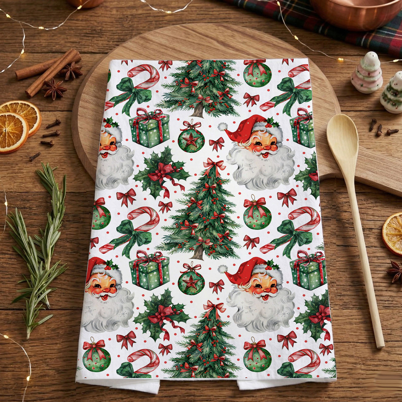 nostalgic santa christmas towel cozy vintage holiday vibe
retro inspired christmas dish towel festive kitchen decor
classic santa claus towel old fashioned christmas style
vintage holiday kitchen towel timeless christmas aesthetic
retro christmas kitchen towel with nostalgic holiday pattern