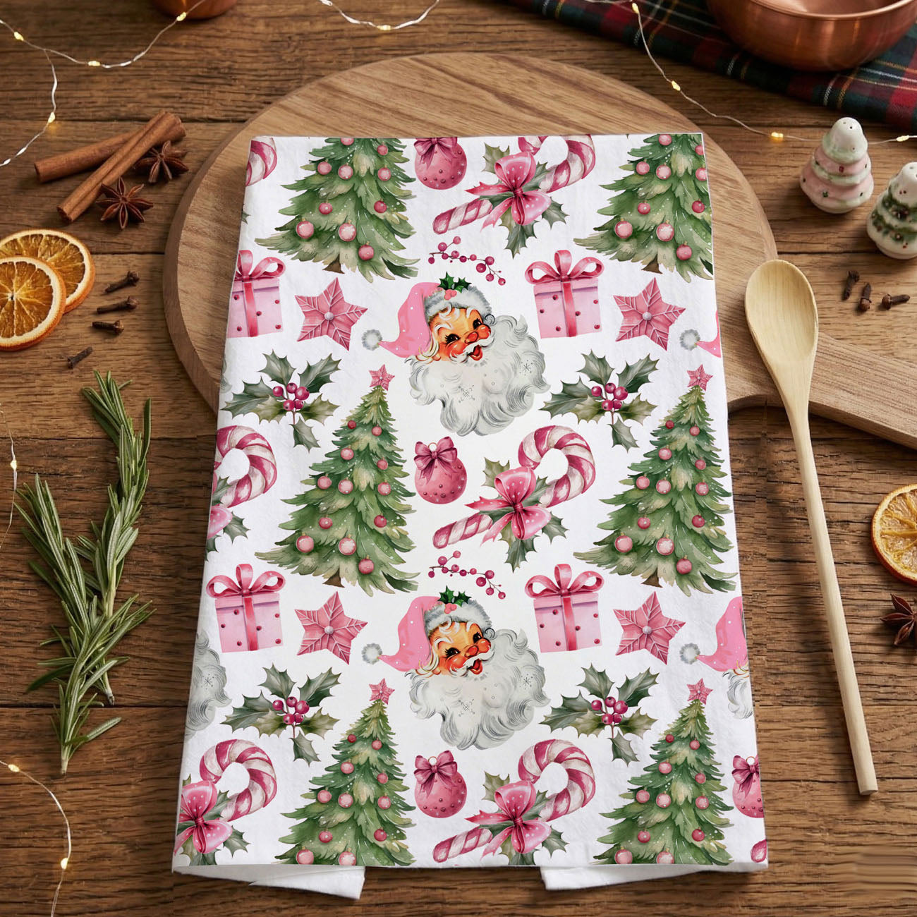 stocking stuffer kitchen towel santa pink design
giftable christmas tea towel vintage santa style
unique christmas gift pink kitchen decor towel
hostess gift christmas kitchen towel santa pink
affordable holiday gift pink santa dish towel
fun christmas gift for moms kitchen towel pink