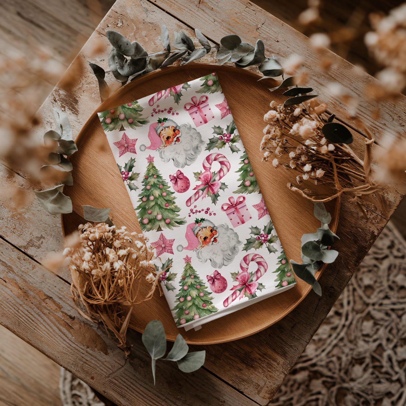 holiday gift for pink christmas lovers santa towel
pink holiday home decor kitchen towel vintage santa
nostalgic santa kitchen towel pink holiday decor
retro christmas dish towel santa face pattern