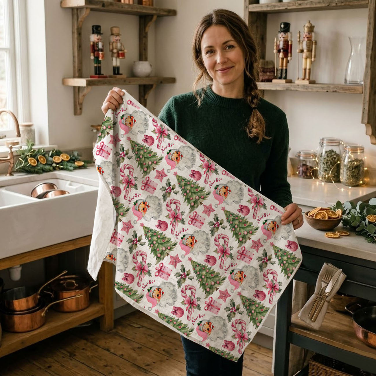 holiday kitchen aesthetic towel pink festive design
vintage meets trendy christmas kitchen towel santa
neutral kitchen with pop of pink christmas towel
holiday cottage kitchen decor towel santa print
seasonal farmhouse kitchen towel christmas design
elevated christmas kitchen decor pink santa theme
