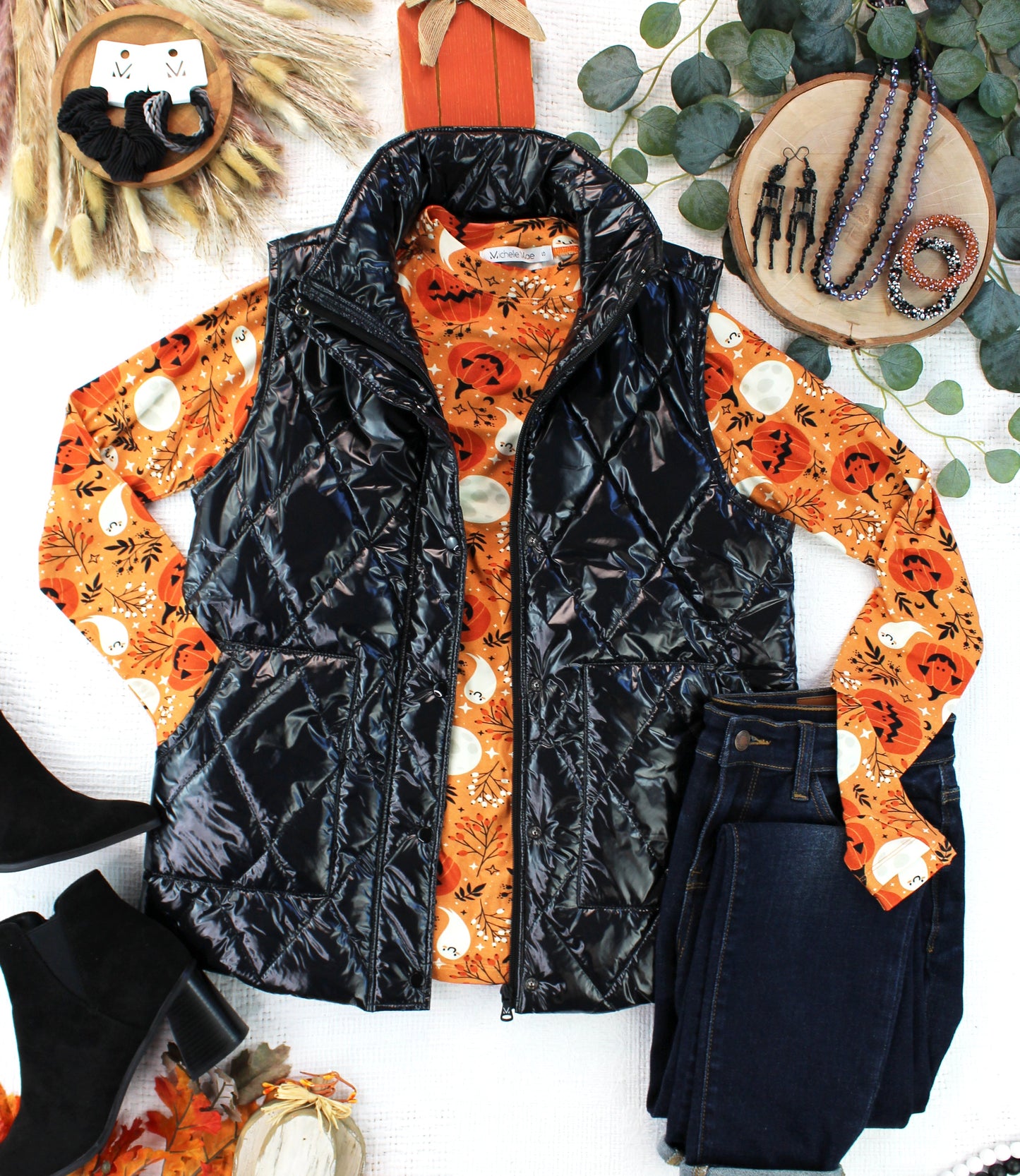 IN STOCK Remy Zip Up Vest - Shiny Black