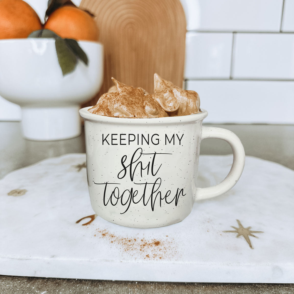 funny overwhelmed adult coffee mug
sarcasm mug for people holding it together
14oz ceramic burnout humor coffee cup
neutral speckled funny quote mug
modern script stress relief coffee mug
large funny mug for busy moms
coffee cup for people juggling everything