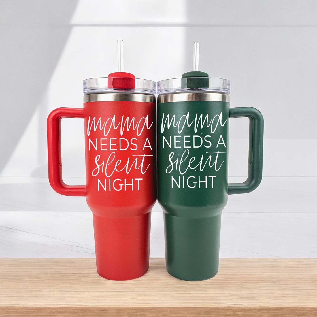 Mama needs a silent night 40 oz tumblers with handle and straw