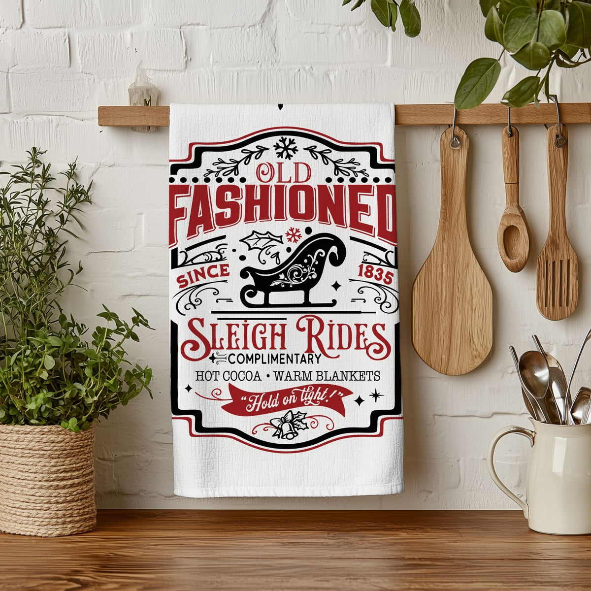 Sleigh rides holiday kitchen towel
Christmas sleigh kitchen towel design
Holiday sleigh kitchen decor towel