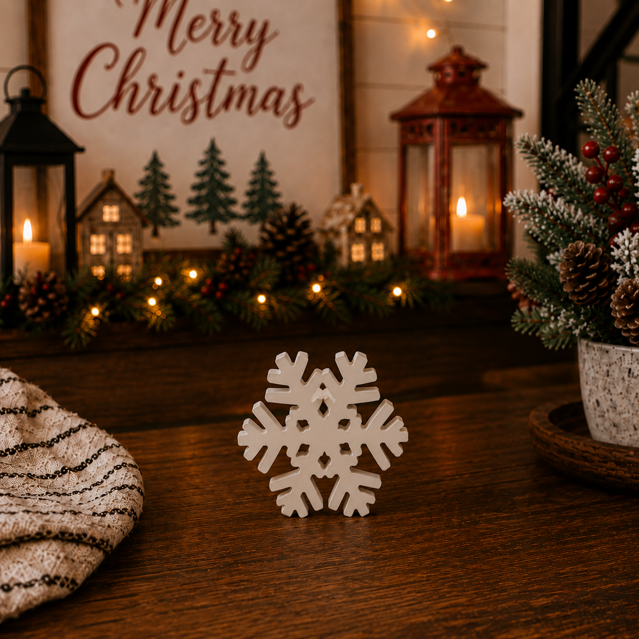 White holiday snowflake accents for a cozy seasonal display
Set of white MDF snowflakes for mantel tabletop and shelf décor
Wooden snowflake set for a Secret Santa gift
Christmas hostess gift with winter snowflake décor
White wooden snowflakes for a holiday gift basket
Winter decoration gift for newlyweds
Christmas gift for a sister who loves home décor
Wooden snowflake gift for a mother-in-law
Holiday gift for a farmhouse décor lover
Unique Christmas decoration gift for someone who has everything