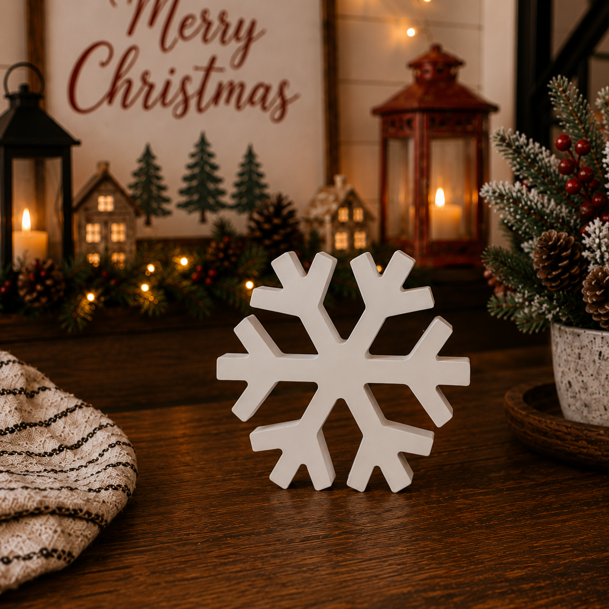 Set of three white wooden snowflake decorations for Christmas
Freestanding MDF snowflakes for holiday mantel and shelf décor
White wooden Christmas snowflakes in three assorted sizes
Rustic snowflake tabletop decorations for a farmhouse Christmas
Neutral white winter decorations for shelves and mantels
Wooden snowflake figurines for indoor Christmas decorating
White Christmas snowflake decorations for a winter centerpiece
Freestanding snowflakes for a holiday console table display
Scandinavian white wooden 