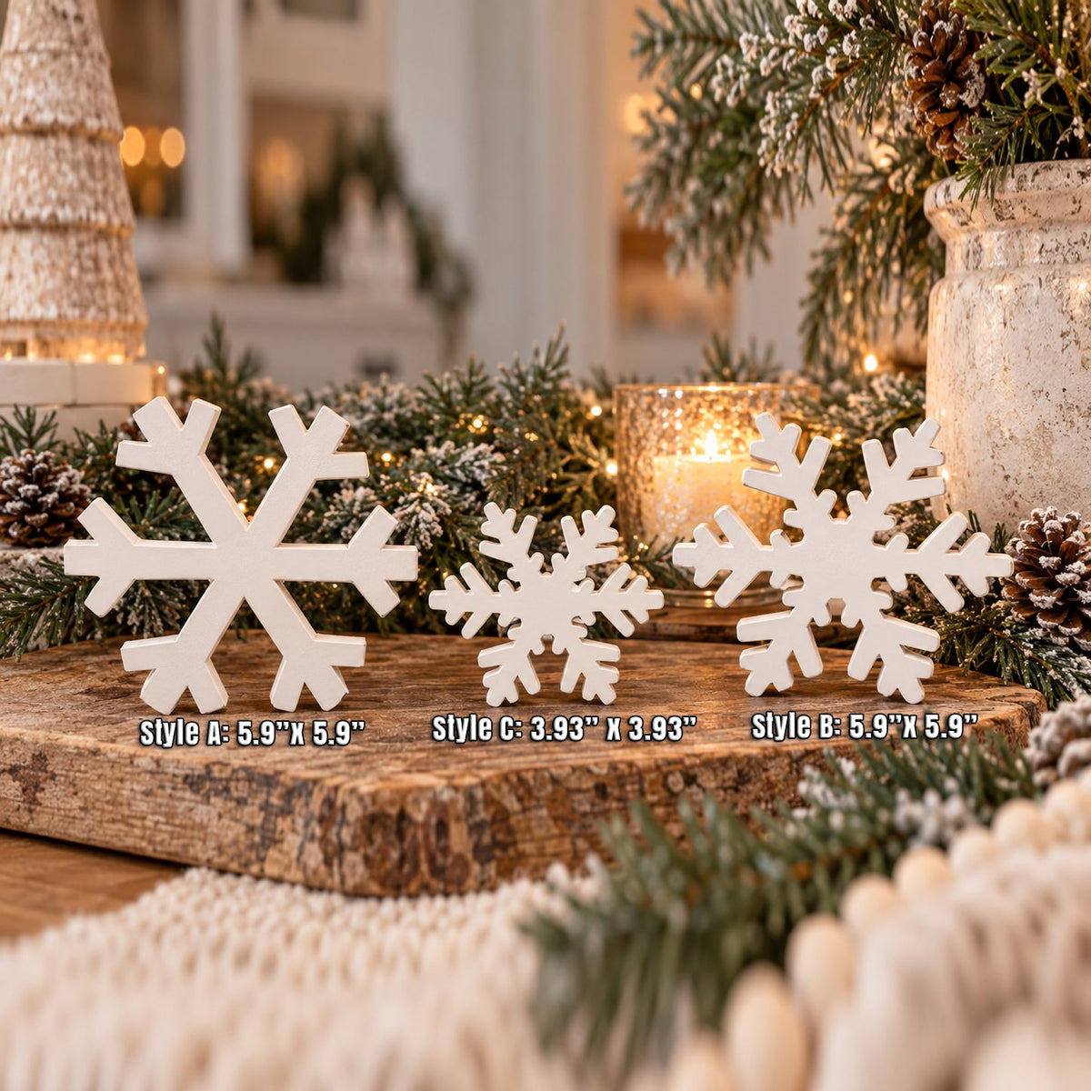 white wooden snowflake figurines
rustic Christmas snowflake tabletop decorations
Christmas snowflake decorations for home
wooden snowflake shelf decor