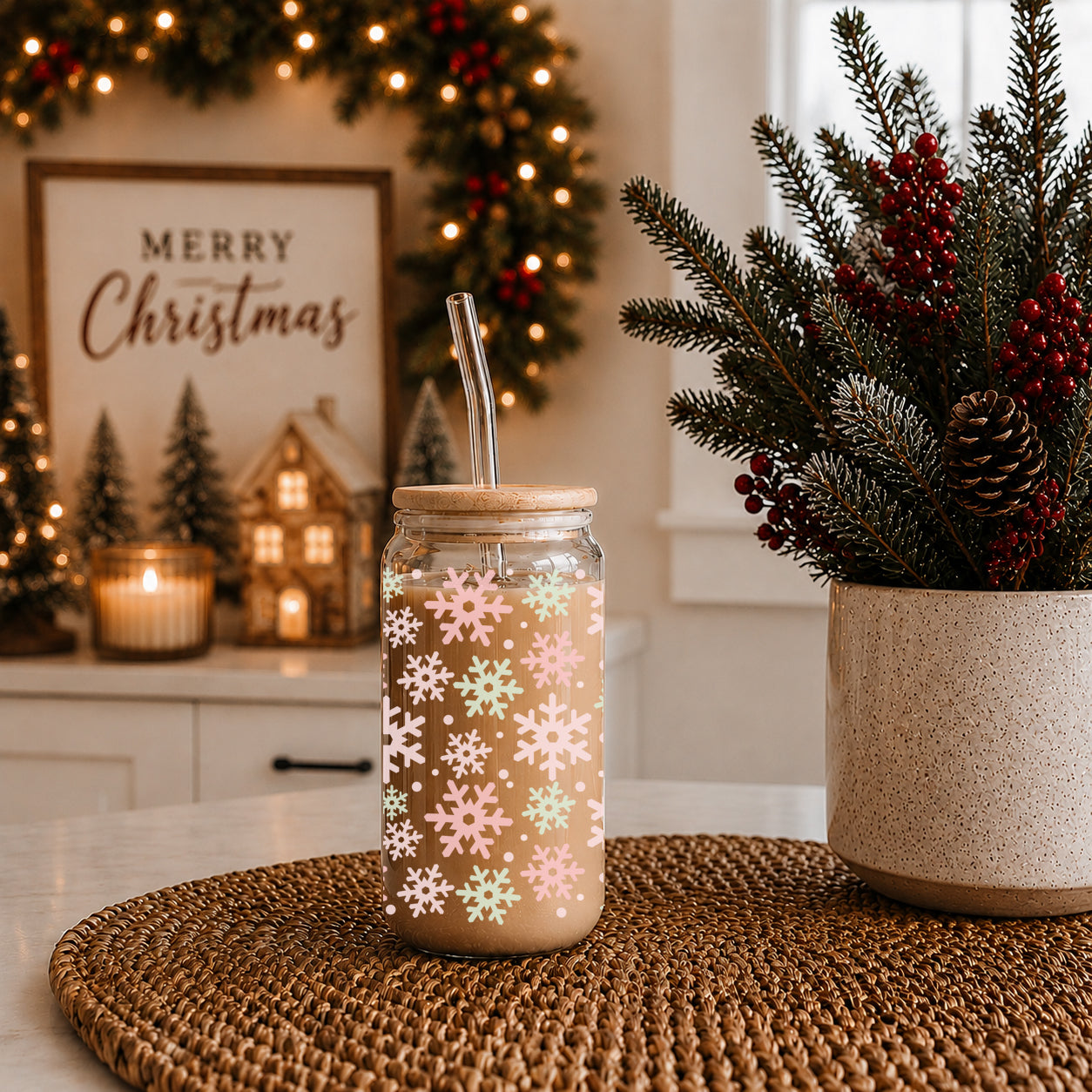 Christmas pastel pink mint snowflake coffee tumbler bamboo lid - Soft accessories
17oz Christmas coffee tumbler glass - Pastel snowflake pink mint holiday kitchen gifts bamboo lid straw - Soft design
Holiday drinkware gifts glass cup
Christmas stocking stuffer - pastel pink and mint holiday tumbler cup