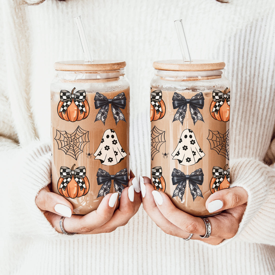 halloween glam drinkware
spooky chic glass cup
elegant ghost pattern set
fashion forward halloween
