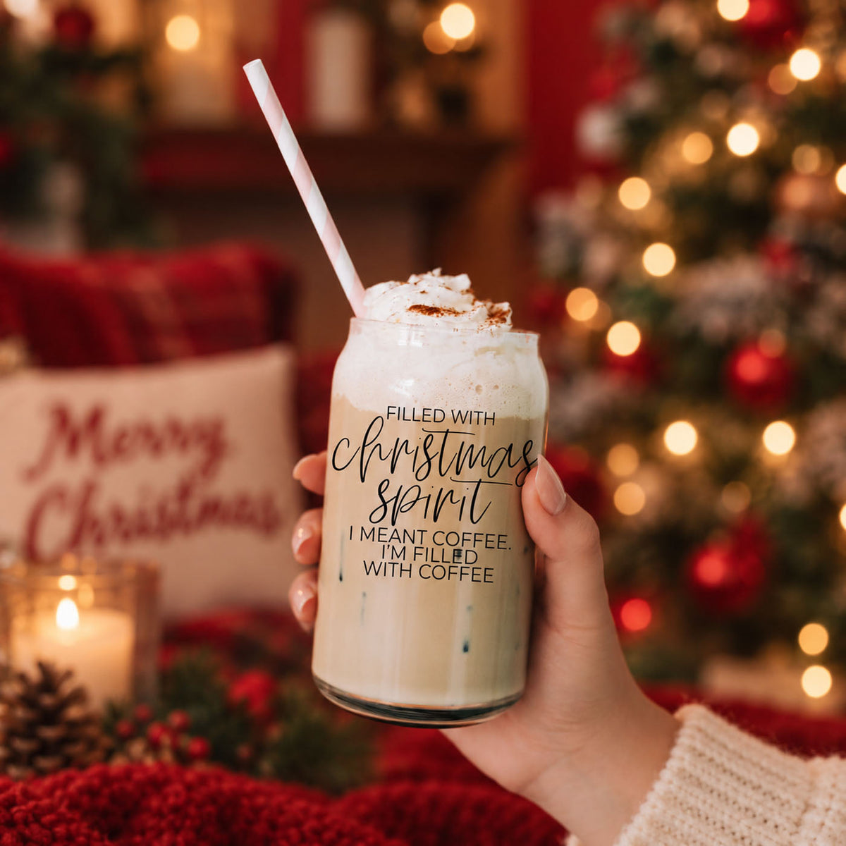 Christmas coffee cup with Christmas spirit saying
filled with coffee Christmas cup
Christmas spirit funny coffee tumbler