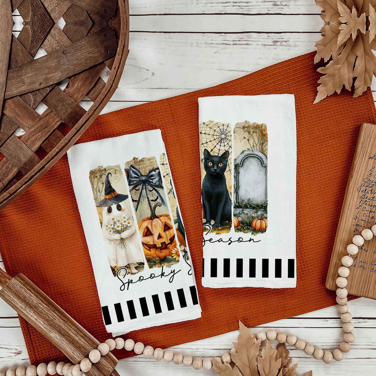 autumn spooky season towel for seasonal home décor
halloween hostess gift towel with ghost and black cat design
spooky season cotton towel for halloween gift basket
ghost pumpkin and daisy halloween towel for cozy kitchen